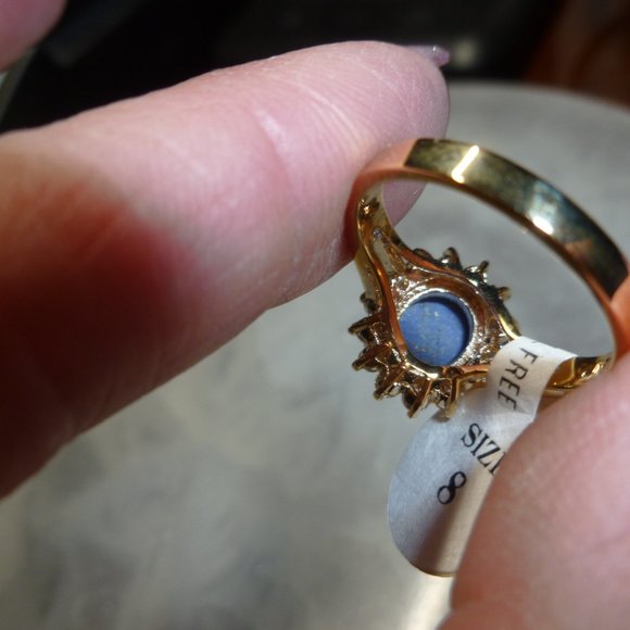 18K EP Gold Lapis Lazuli Cubic Zirconia Ring Size 8 - Picture 13 of 14